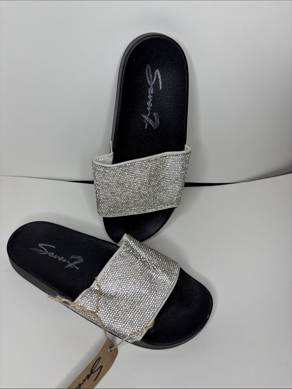 Seven7 Silver Crystal Slide Sandals